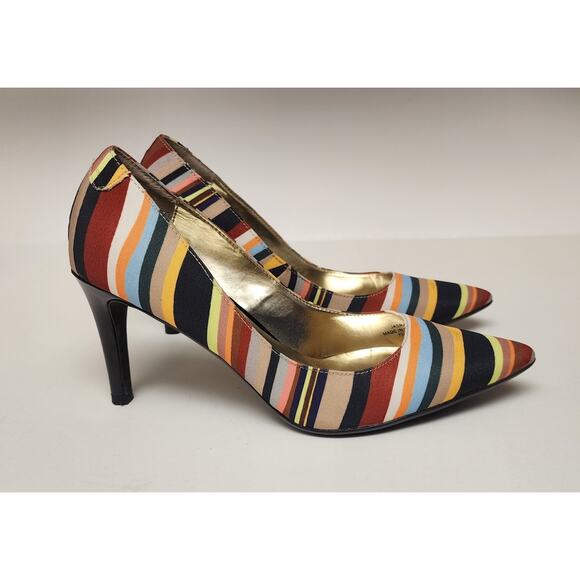 J Renee Vtg Striped Pointed Toe Fabric Upper Pumps Stiletto Heels Shoes 7.5M - Picture 4 of 10